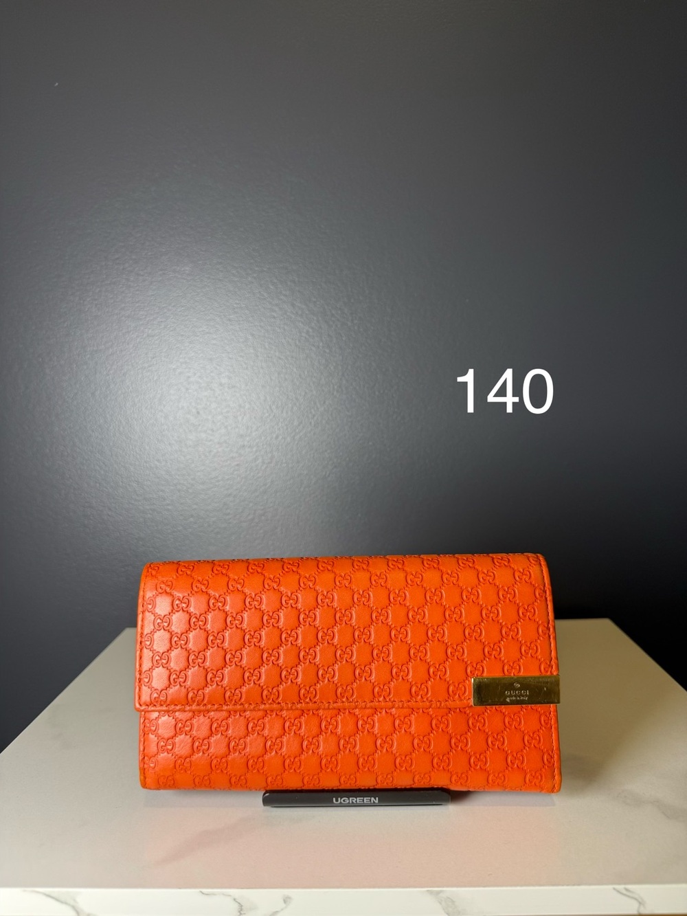 Gucci Orange Embossed Signature Continental Wallet with Gold Plaque